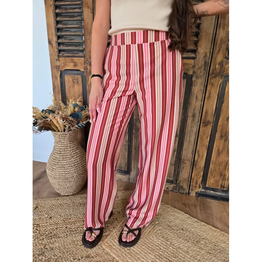 Pantalon fluide Colin rayures rose