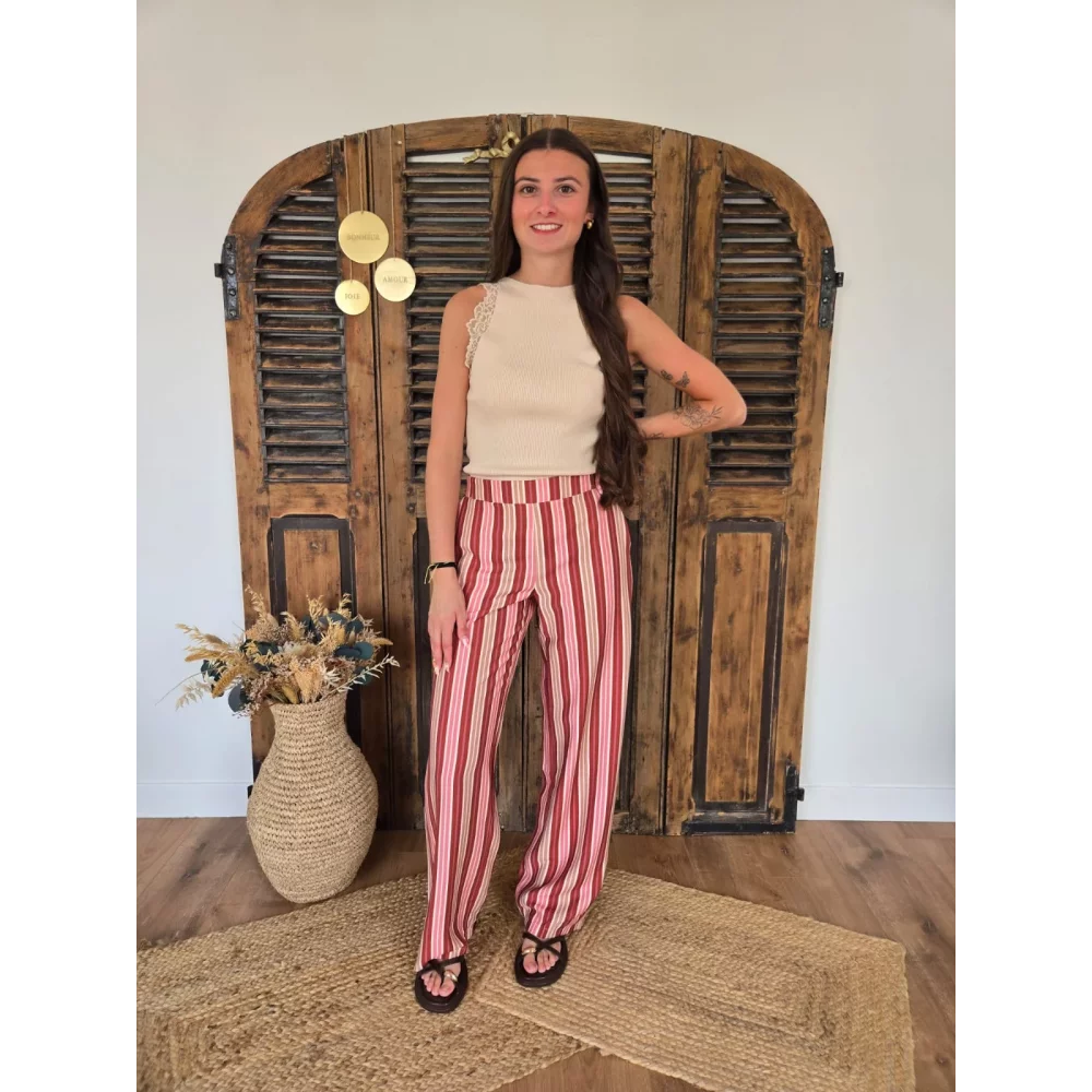 Pantalon fluide Colin rayures rose