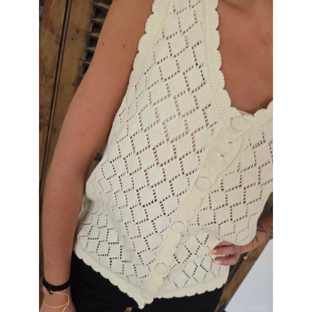 Top Tristan en maille ecru