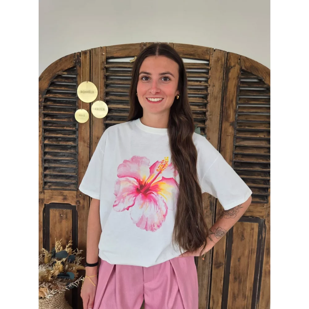 T-shirt blanc Hibiscus