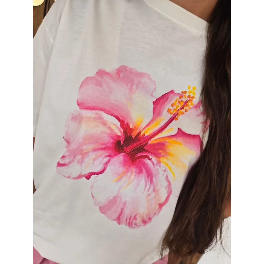 T-shirt blanc Hibiscus