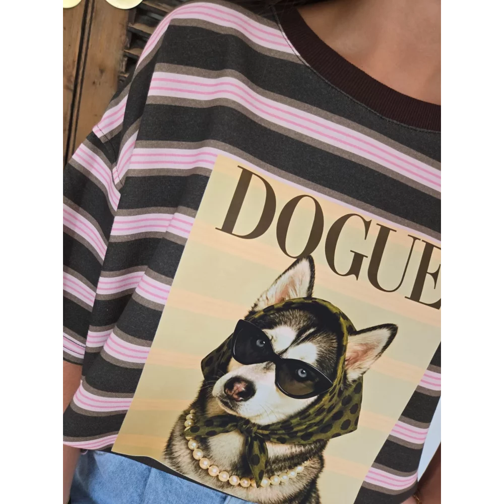 T-shirt Dogue rayures rose et marron