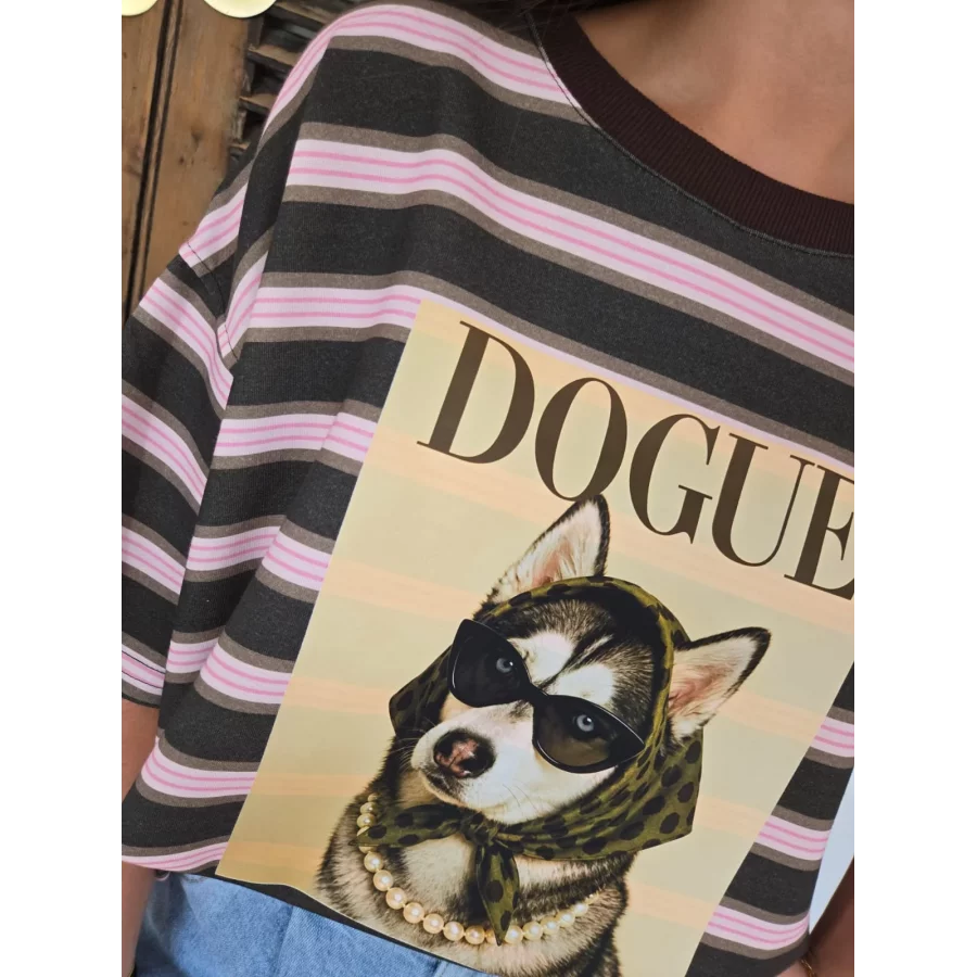 T-shirt Dogue rayures rose et marron