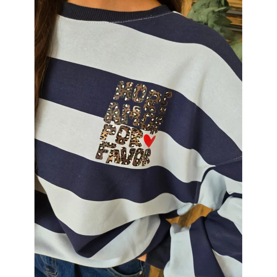 Sweat rayé ciel et marine More Amor Por Favor leopard
