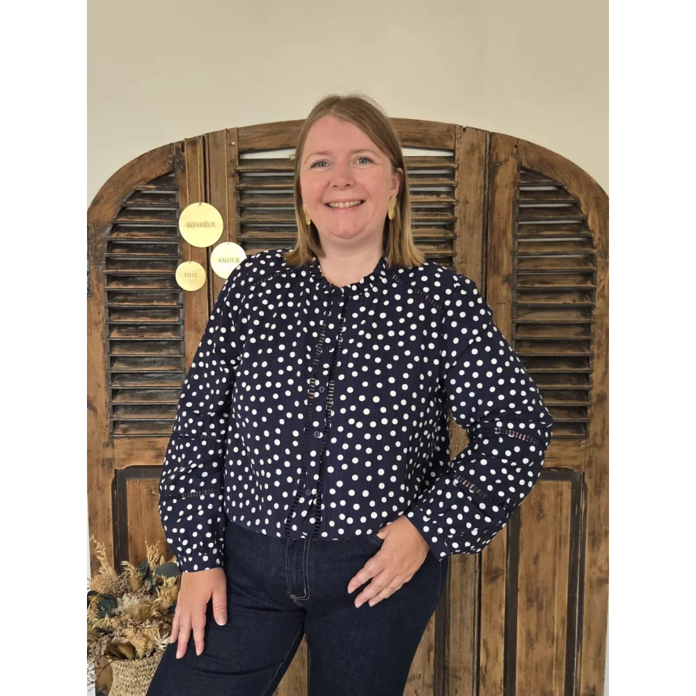 Blouse Barbara marine pois blanc