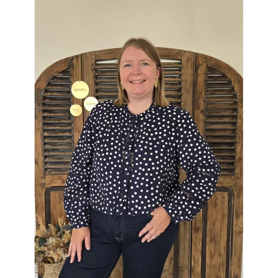 Blouse Barbara marine pois blanc