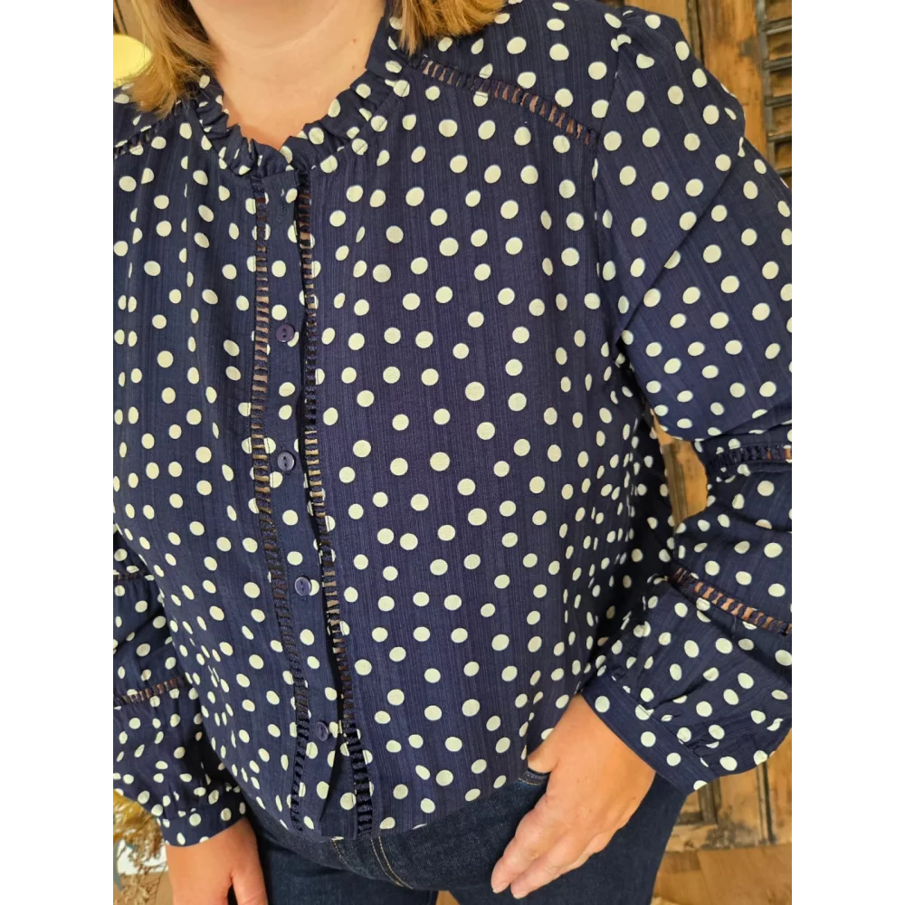 Blouse Barbara marine pois blanc