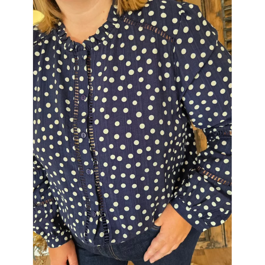 Blouse Barbara marine pois blanc