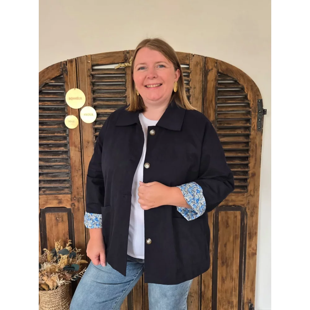 Veste Joelle bleu marine doublure fleurie