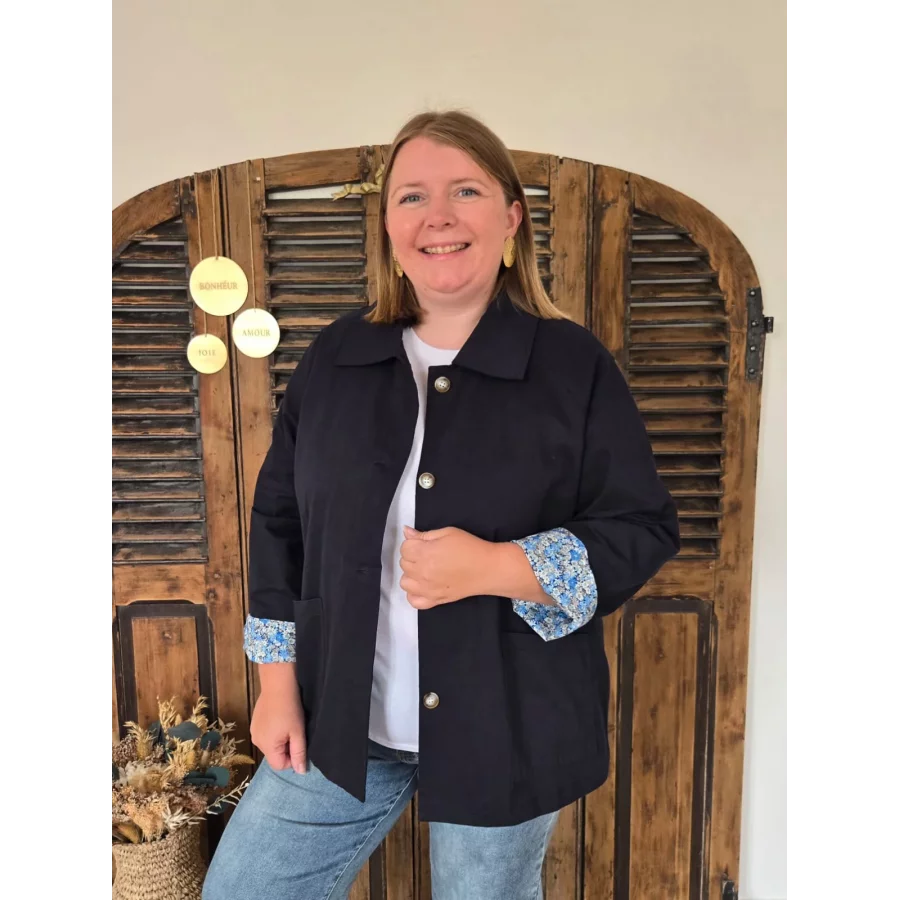 Veste Joelle bleu marine doublure fleurie