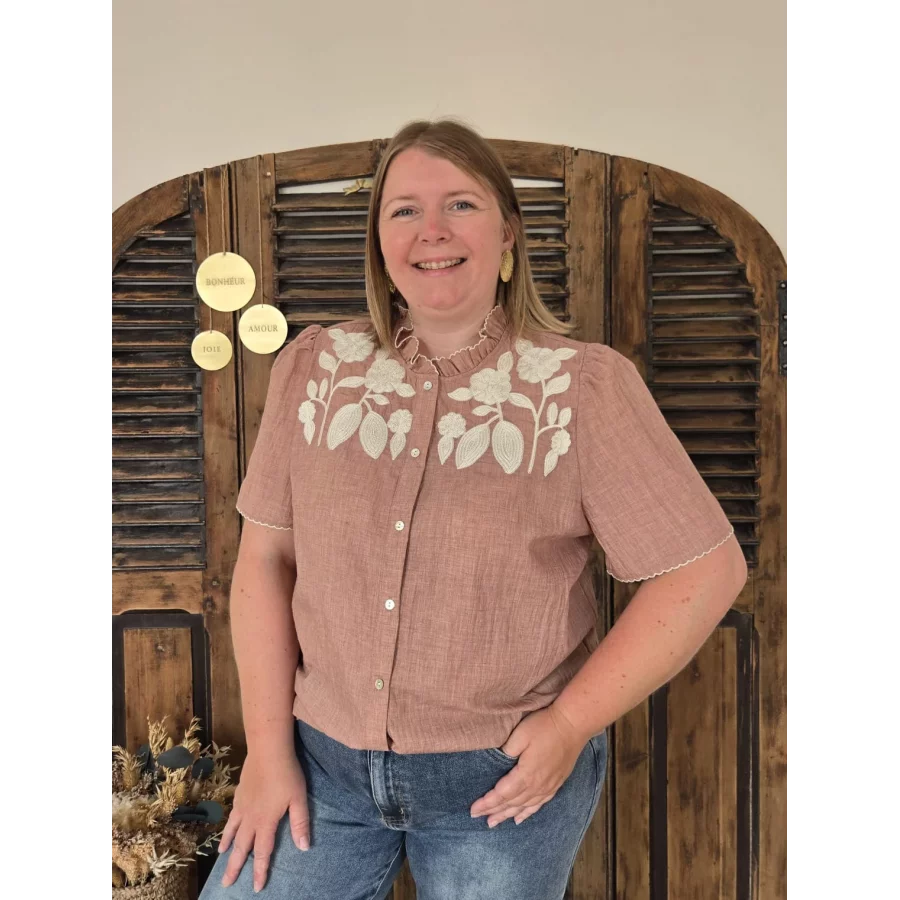 Blouse Olivia vieux rose brodée