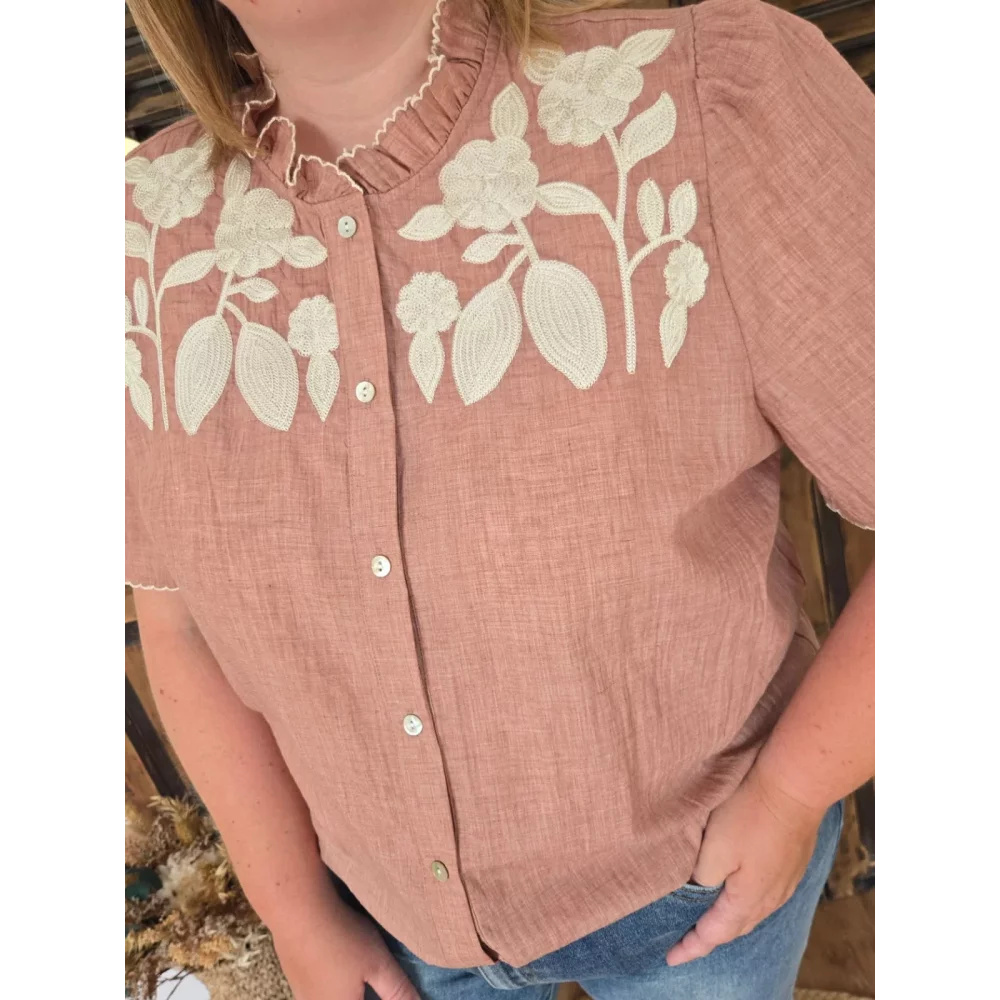 Blouse Olivia vieux rose brodée