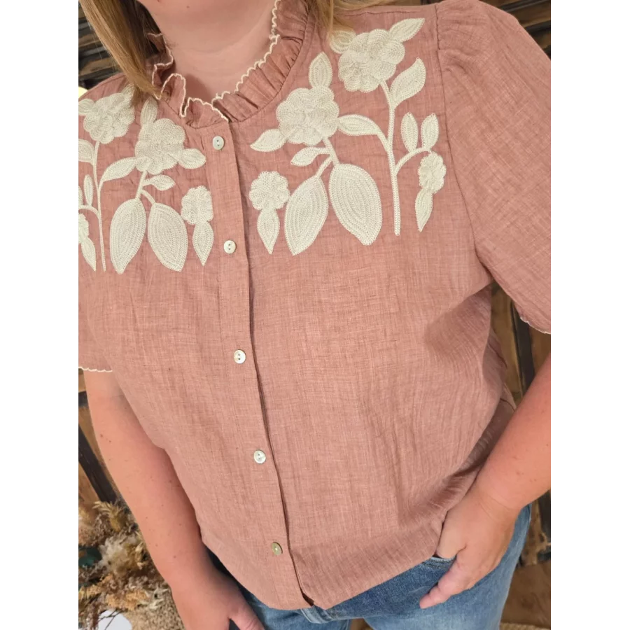 Blouse Olivia vieux rose brodée