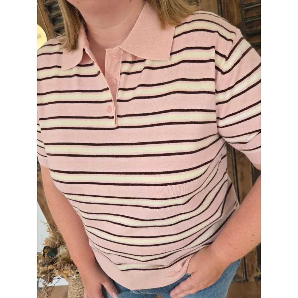 Polo Theo en maille rayée rose