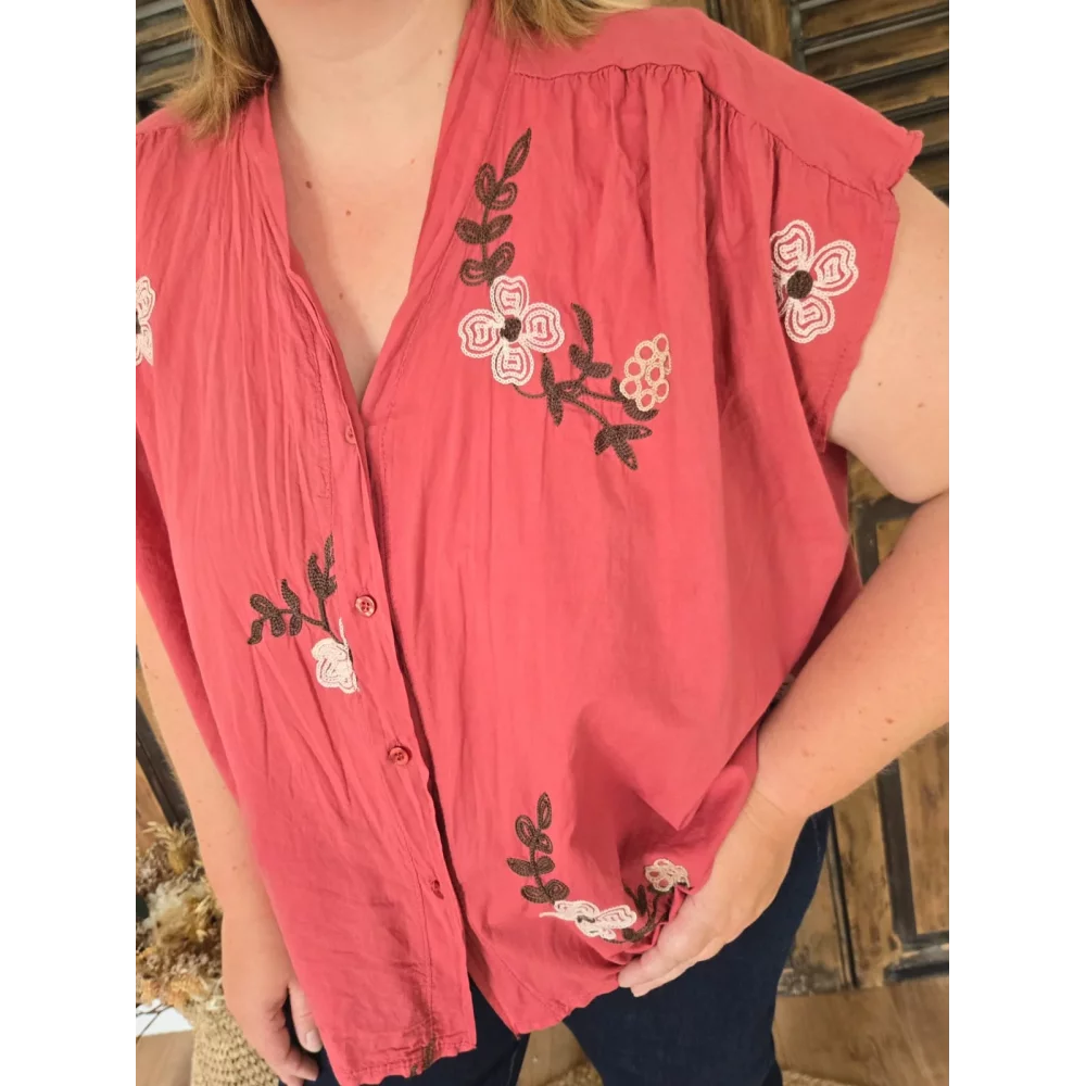Chemise Noemie terracotta brodée