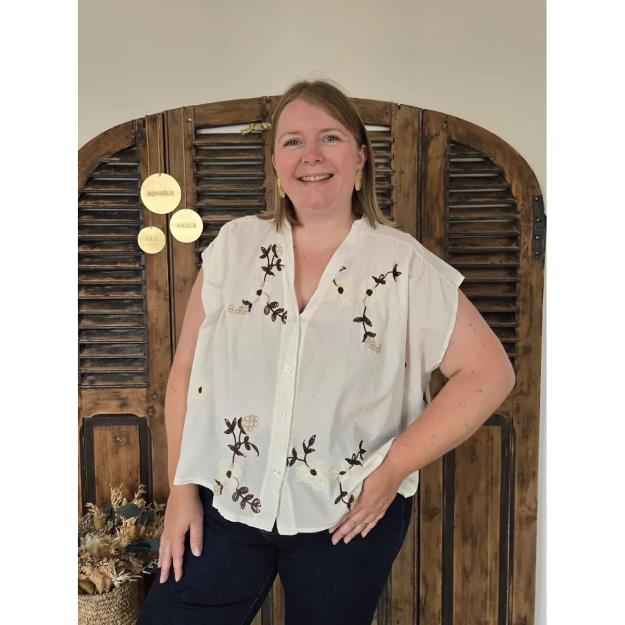 Chemise Noemie ecru brodée