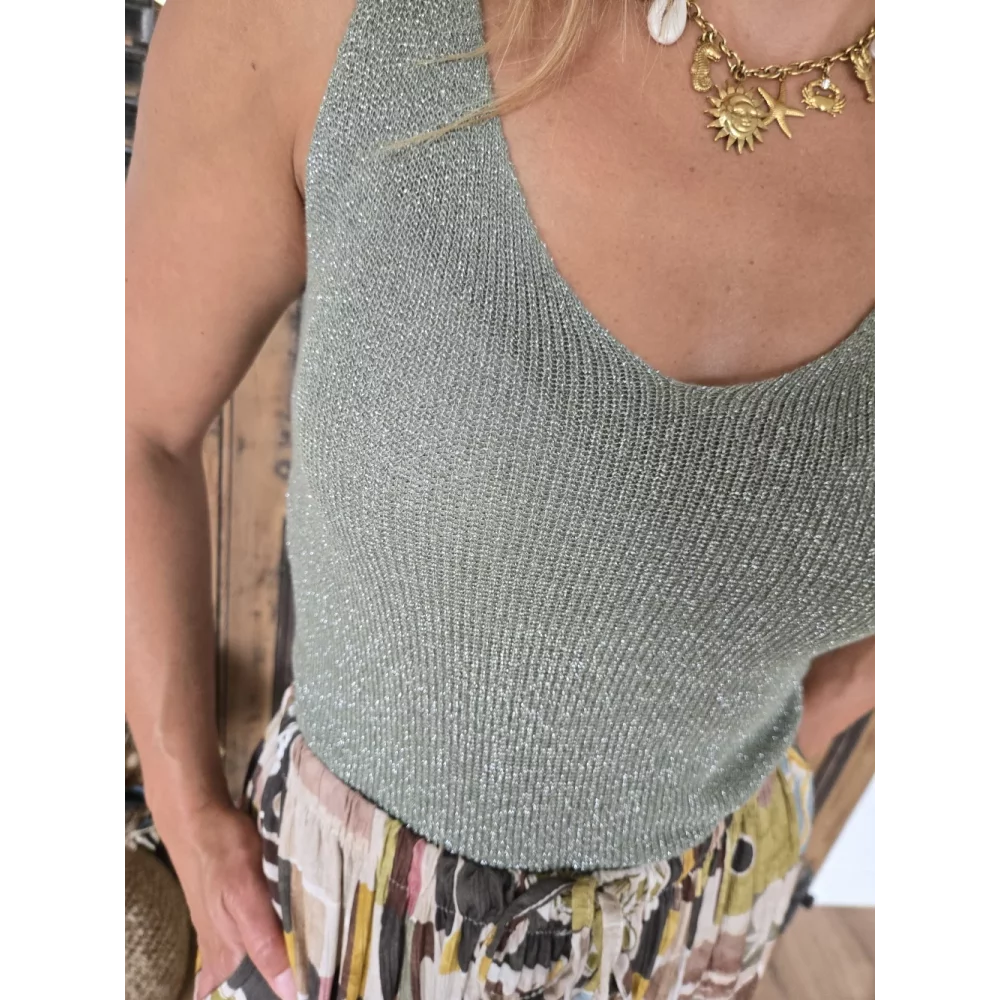 Debardeur Gabin maille lurex celadon