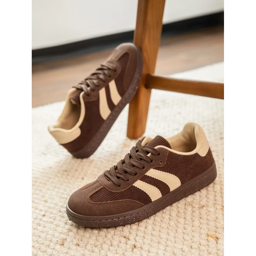 Baskets velours et suedine marron