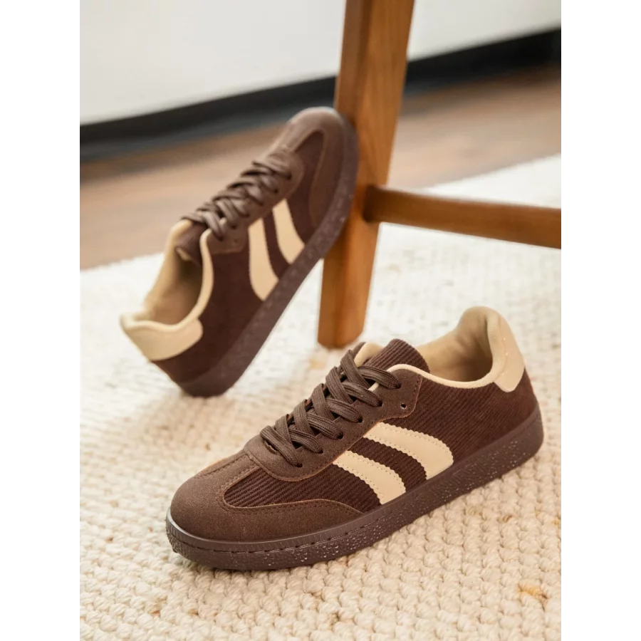 Baskets velours et suedine marron