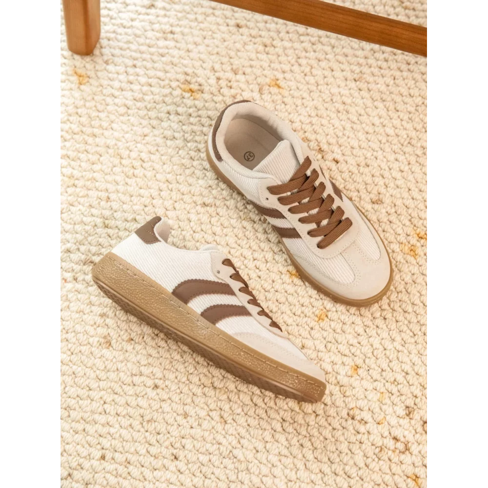 Baskets velours et suedine beige