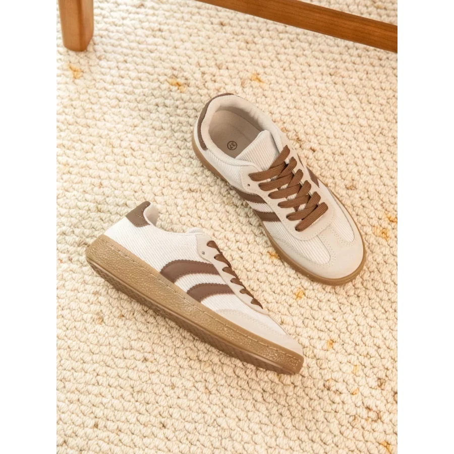 Baskets velours et suedine beige