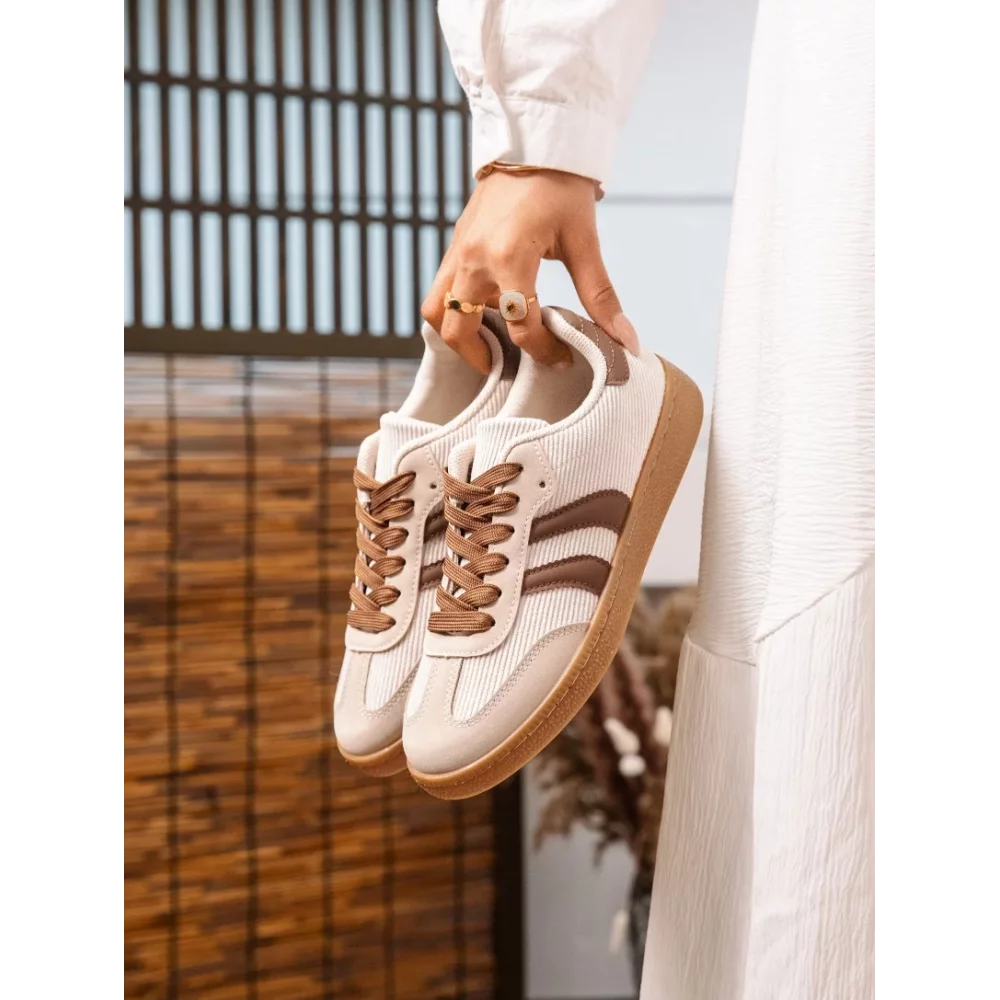 Baskets velours et suedine beige