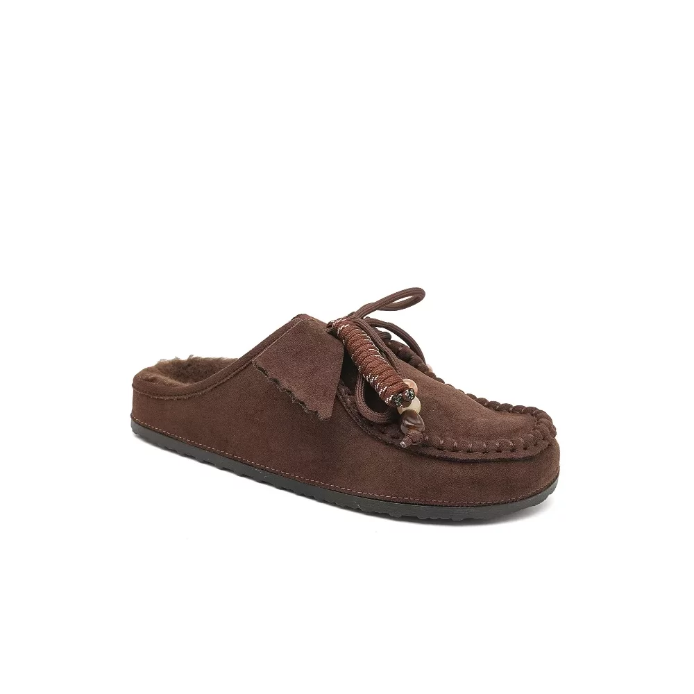 Mules suedine fourrées chocolat