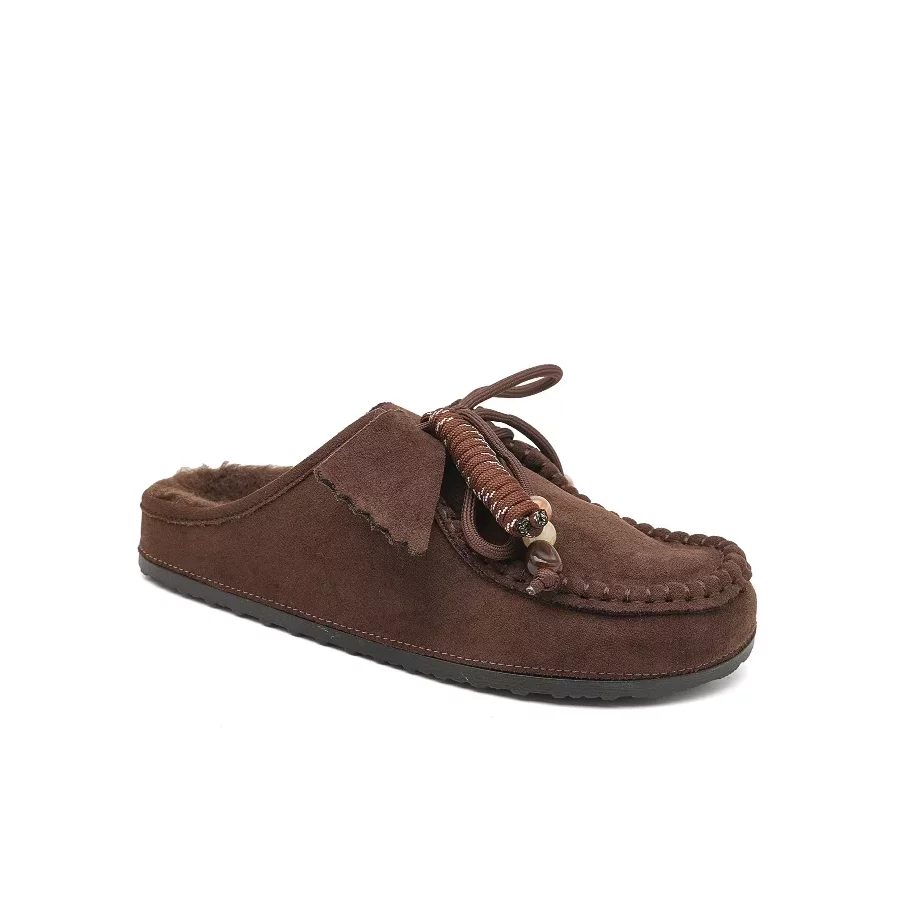 Mules suedine fourrées chocolat