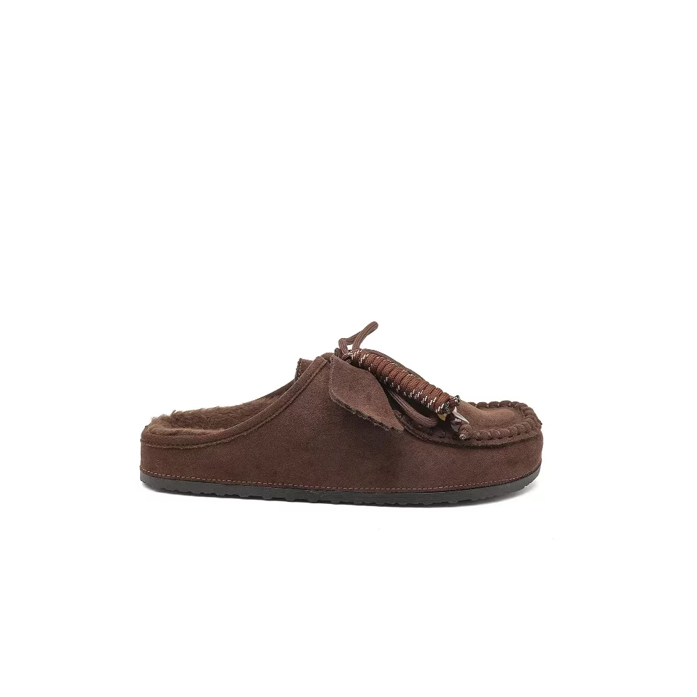 Mules suedine fourrées chocolat