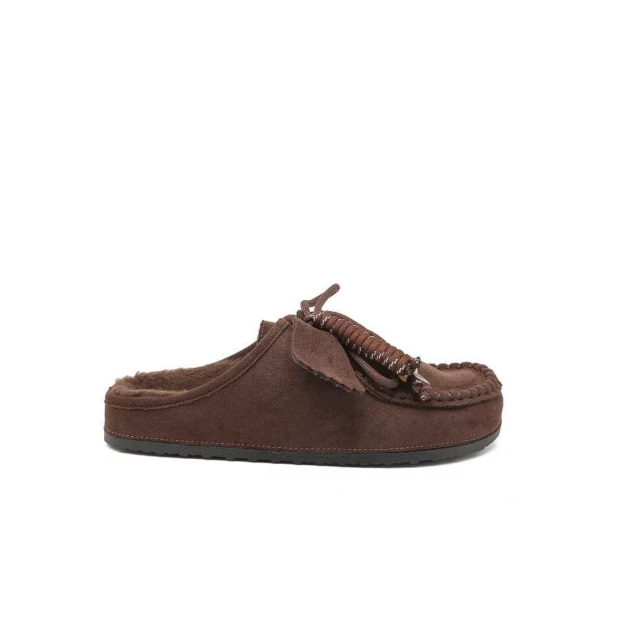 Mules suedine fourrées chocolat
