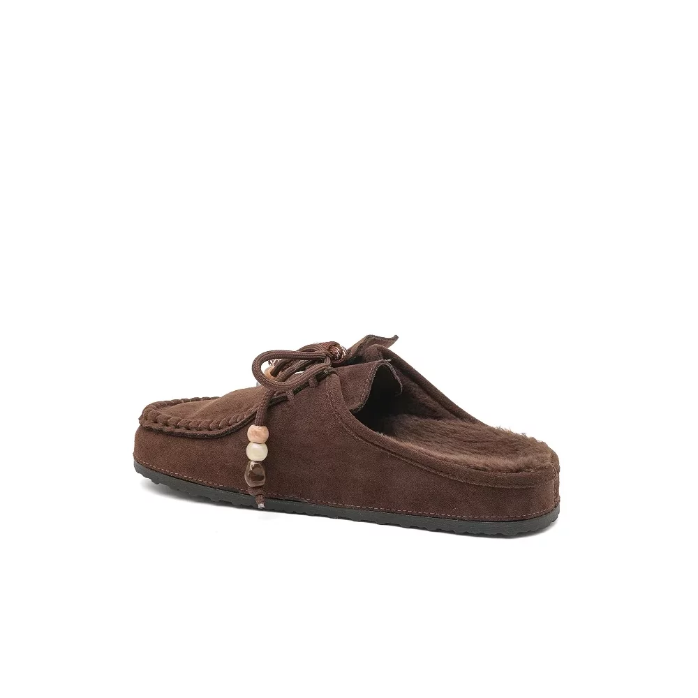 Mules suedine fourrées chocolat
