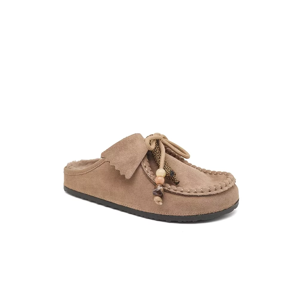 Mules suedine fourrées taupe