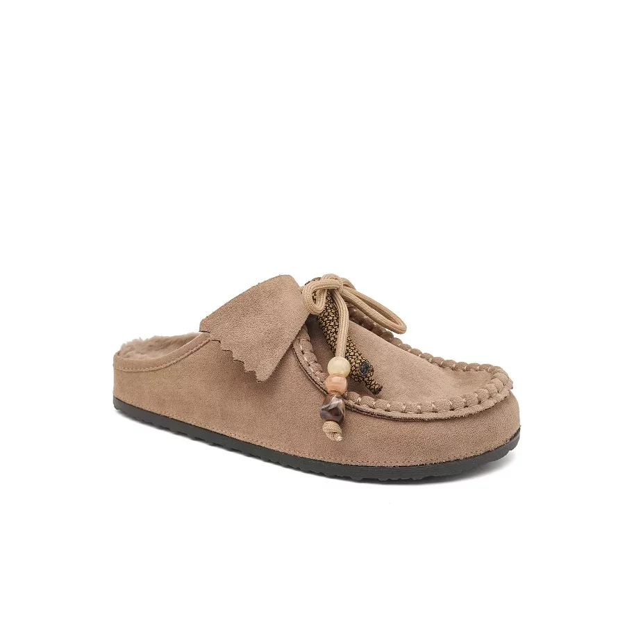 Mules suedine fourrées taupe