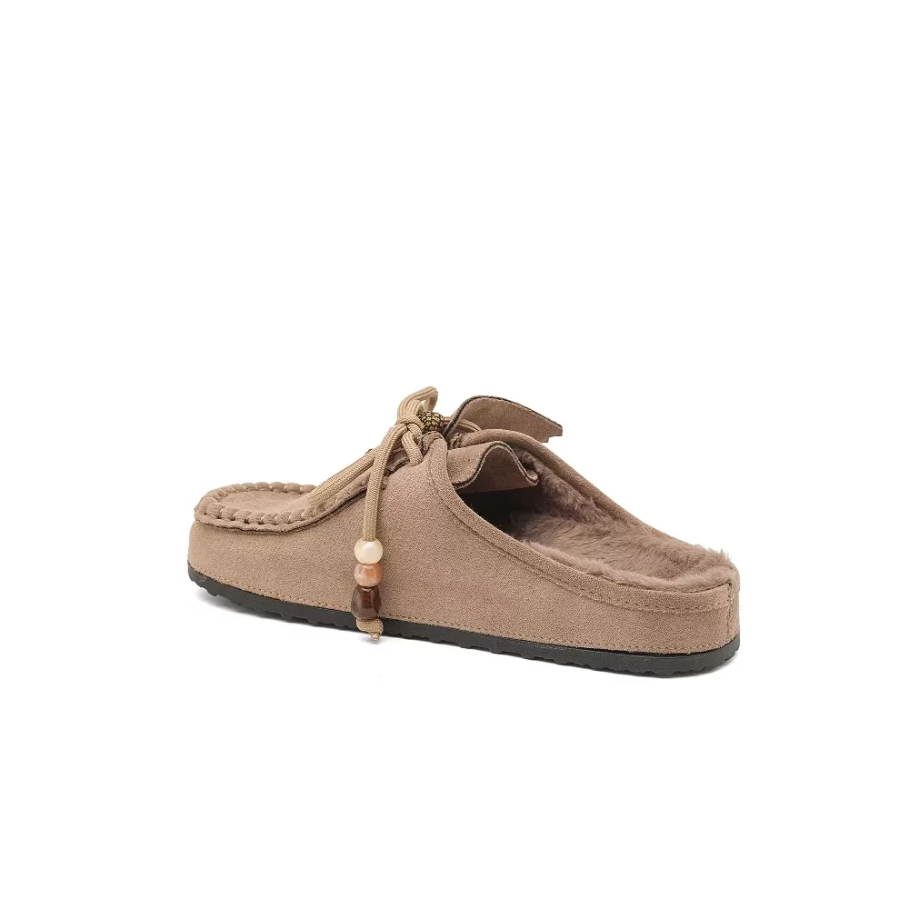Mules suedine fourrées taupe