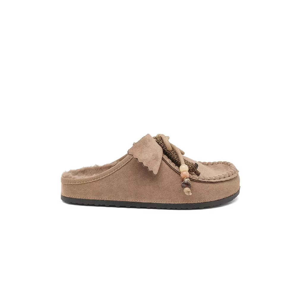 Mules suedine fourrées taupe