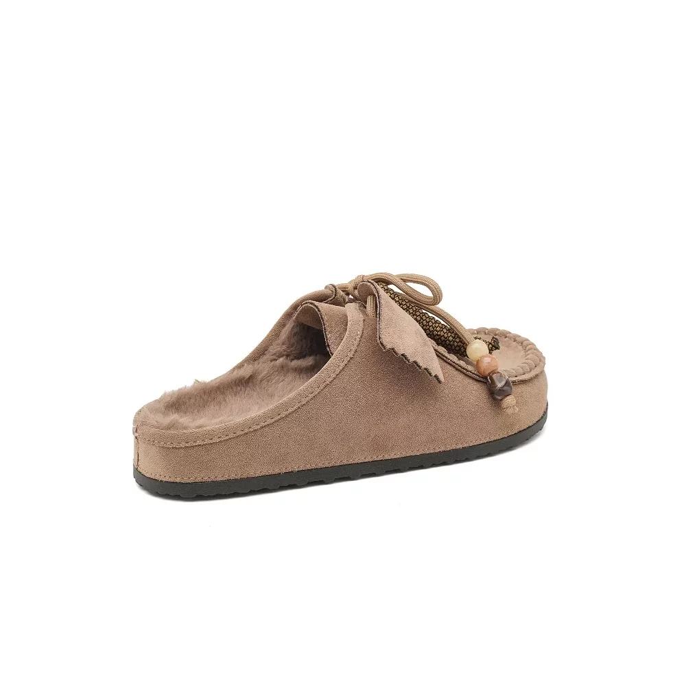 Mules suedine fourrées taupe