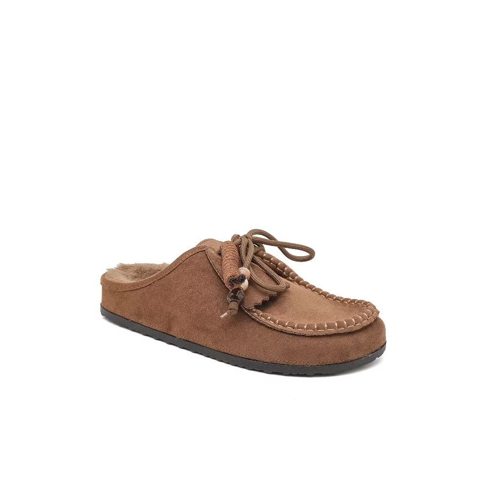 Mules suedine fourrées marron