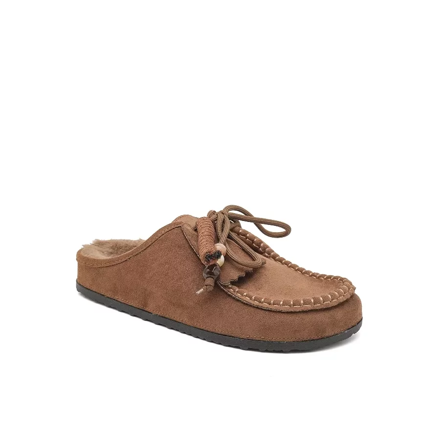 Mules suedine fourrées marron