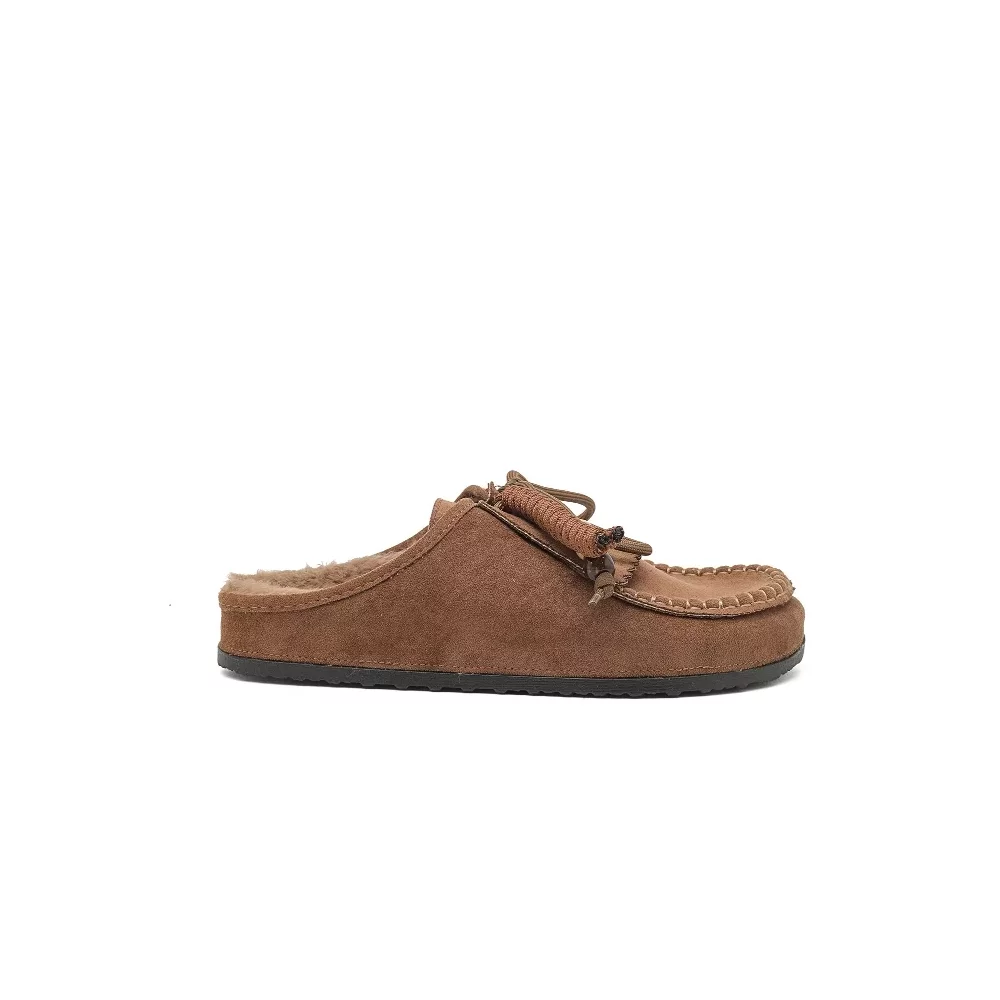 Mules suedine fourrées marron