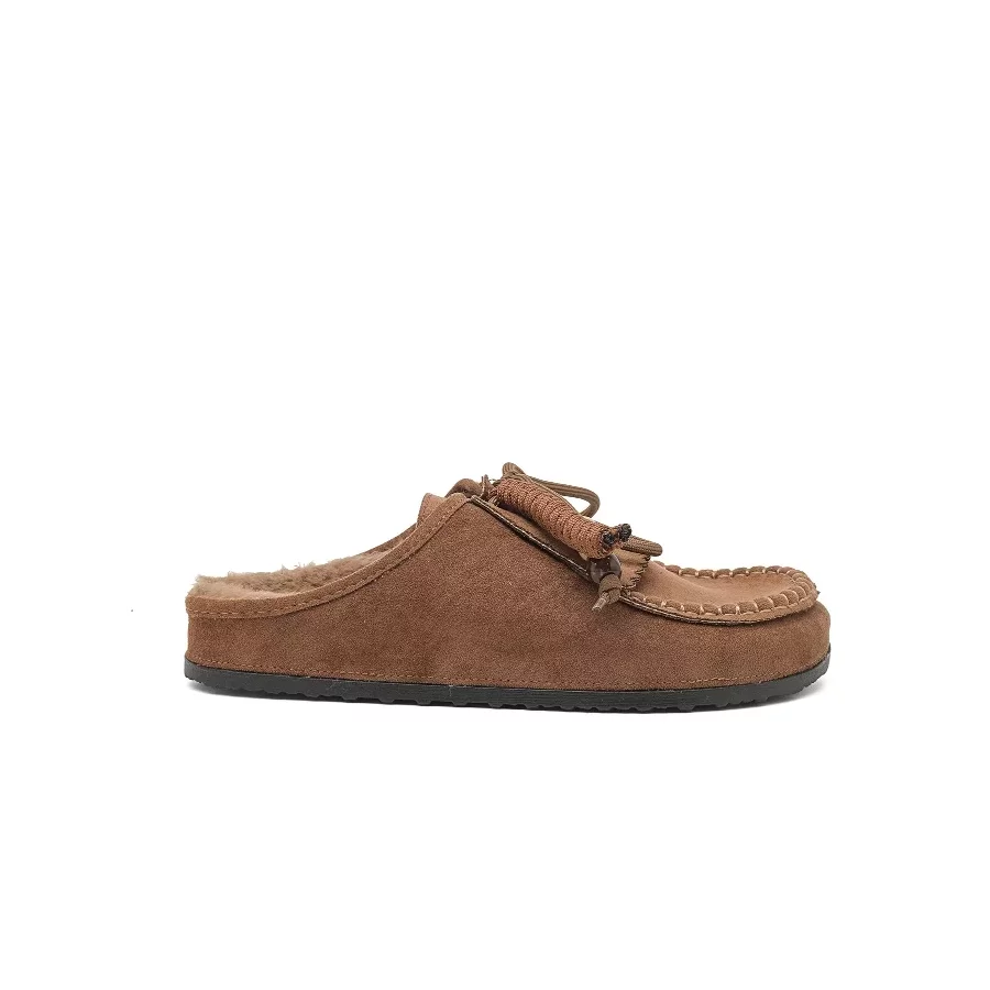 Mules suedine fourrées marron