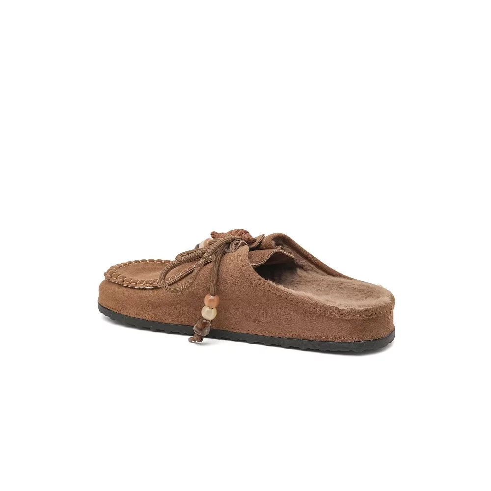 Mules suedine fourrées marron