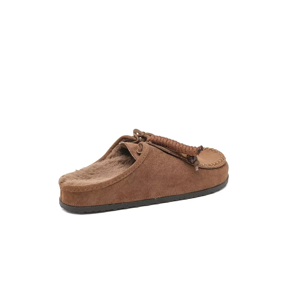 Mules suedine fourrées marron