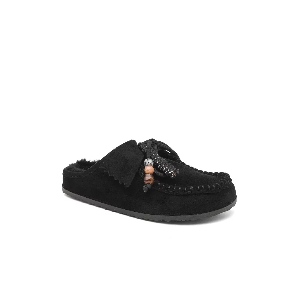 Mules suedine fourrées noir