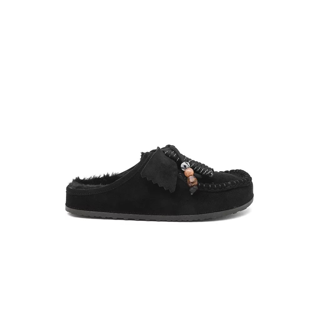 Mules suedine fourrées noir