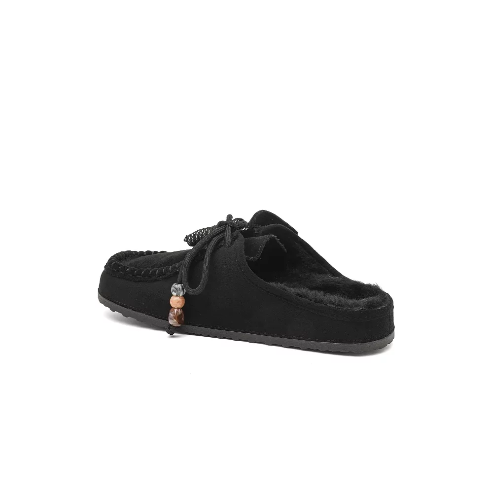 Mules suedine fourrées noir