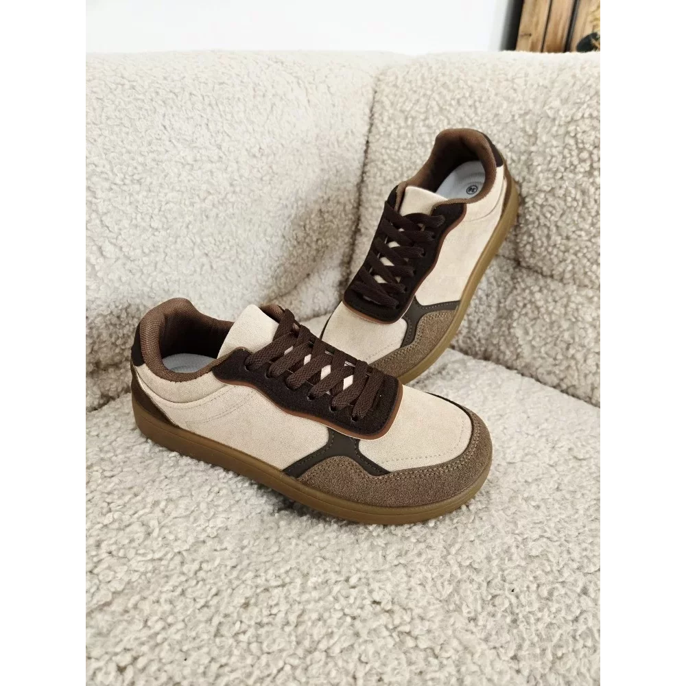Baskets suedine beige et marron