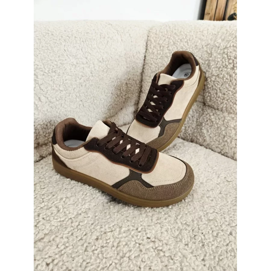 Baskets suedine beige et marron