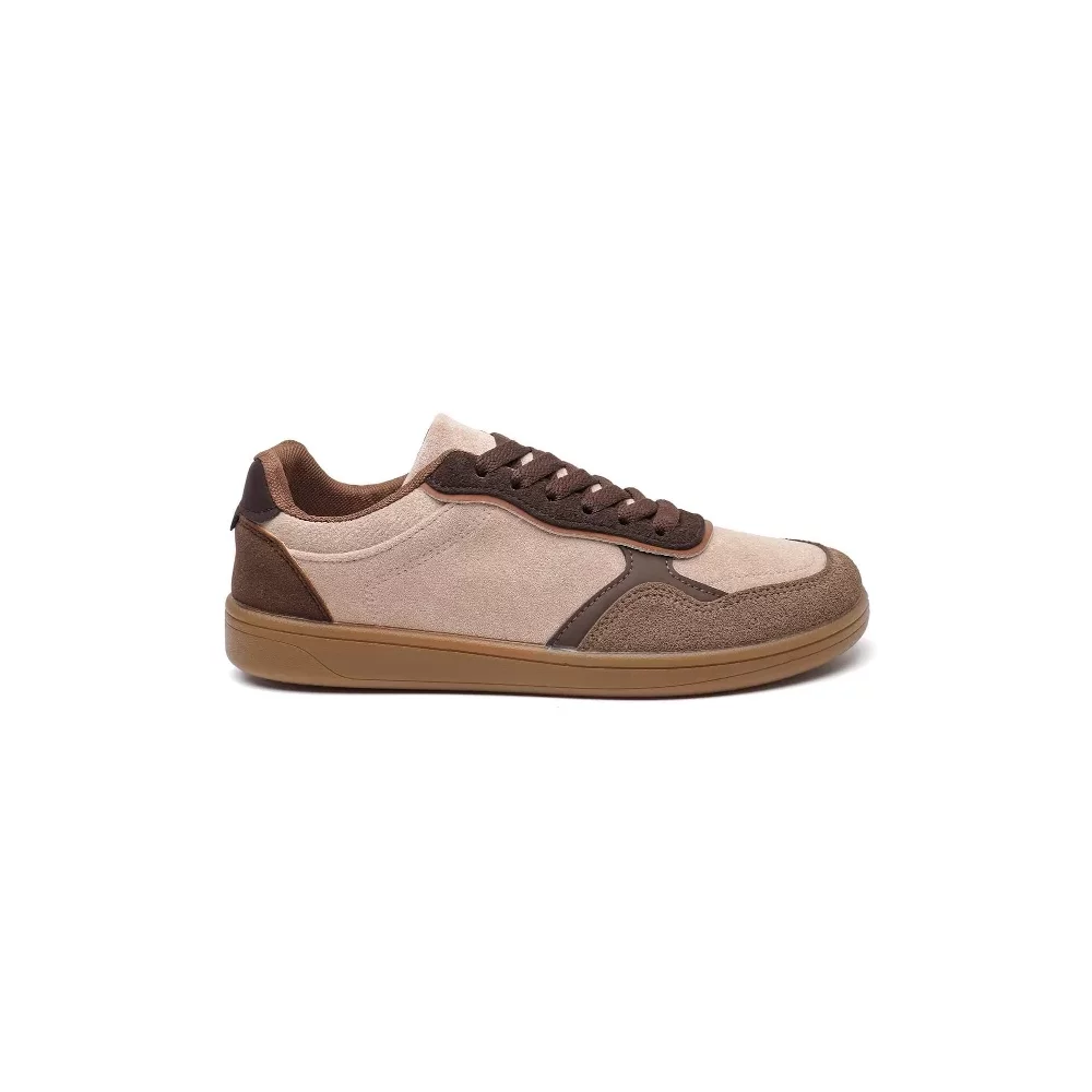 Baskets suedine beige et marron