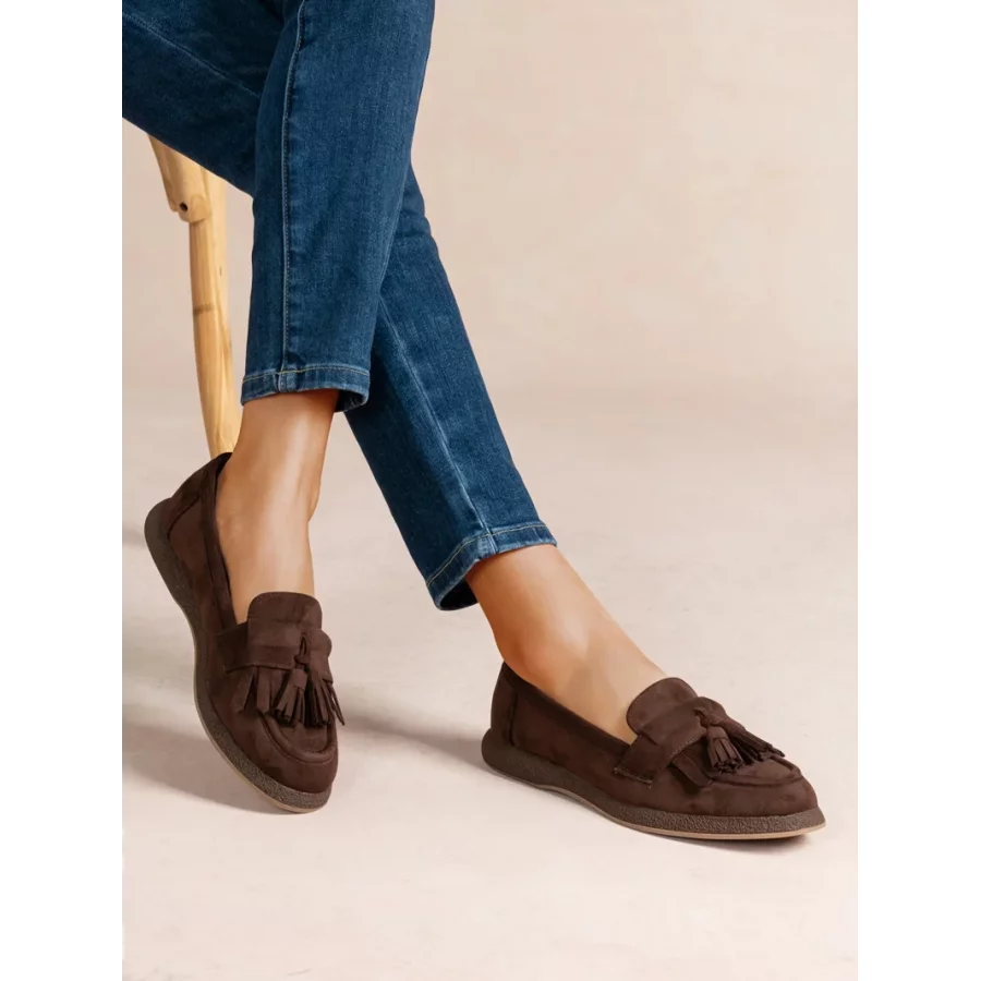 Mocassins choco franges et glands suedine