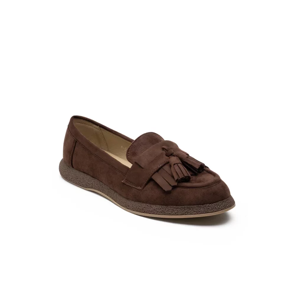 Mocassins choco franges et glands suedine